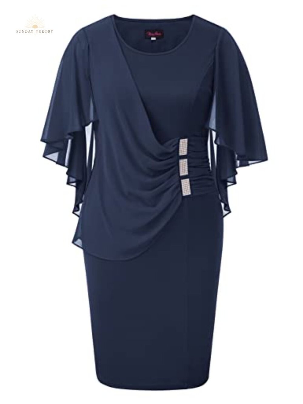 Women's Plus Size Chiffon Bodycon Midi Dress Cape Sleeve Ruffle